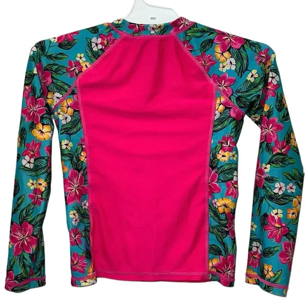 Nautica‎ Girls Rash Guard Swim Top 6X Pink Floral Long Sleeve UV Protection